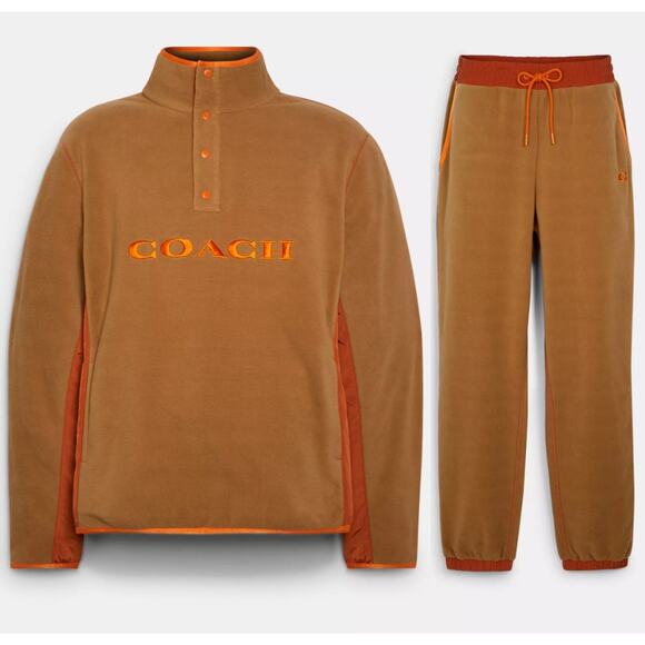 Coach | Fleece Popover Quarter-Button Long Sleeve Top & Jogger Pants Track Set - Picture 1 of 16